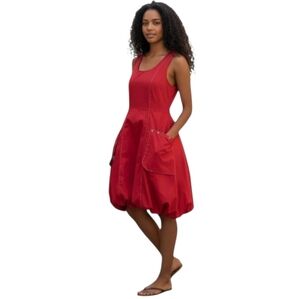 Dolcezza Women's Sporty Utility Dress Red Sleeveless Balloon Bubble Skirt